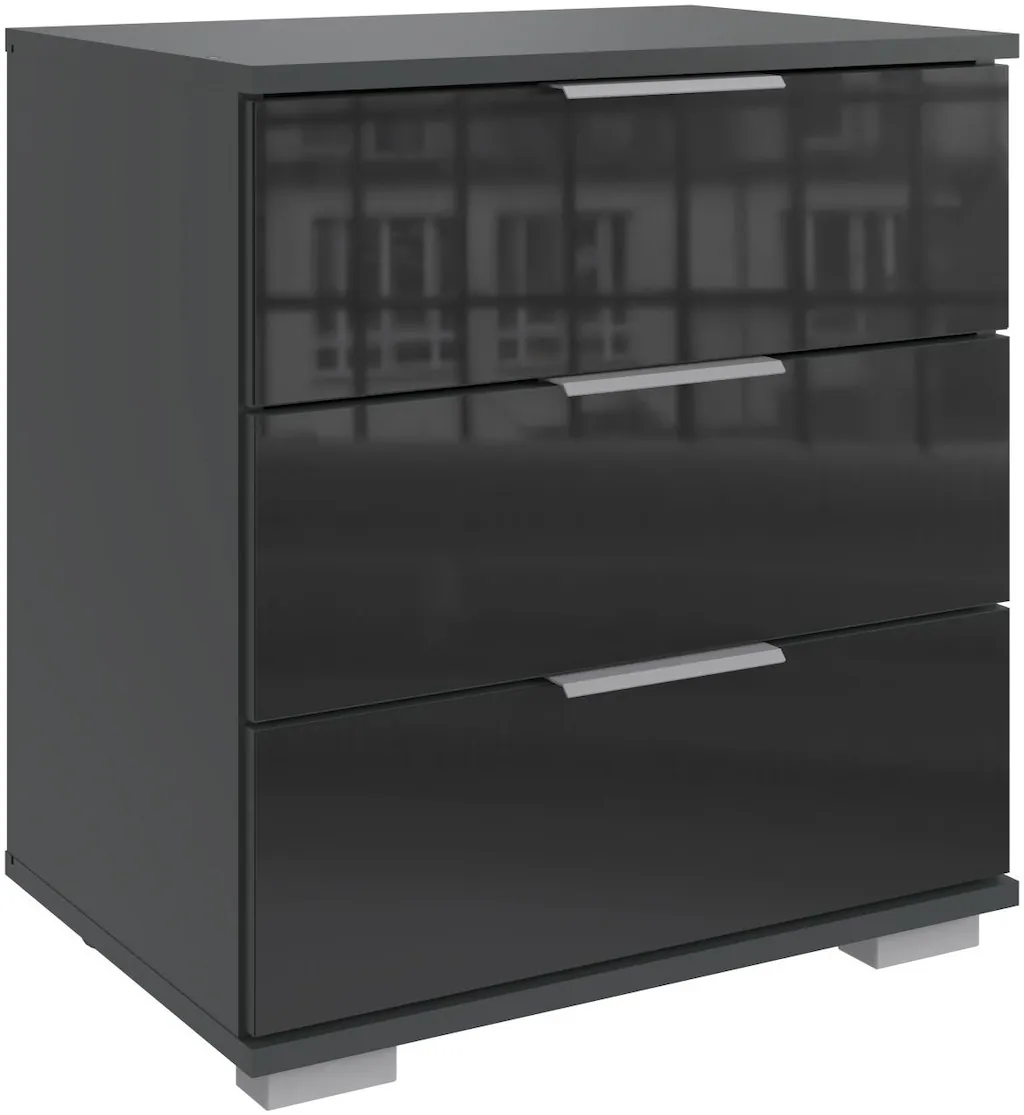 Bild von Wimex Nachtkommode in graphit mit 3 Schubladen und Absetzungen in GLAS SCHWARZ (BxHxT: 52x58x38 cm)