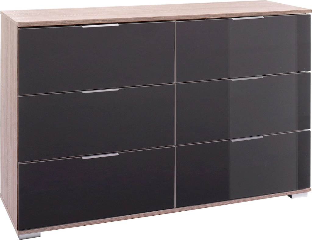 Bild von Wimex Schubkastenkommode in Eiche-Sägerau mit 6 Schubladen und Absetzungen in GLAS GREY (BxHxT: 130x83x41 cm)