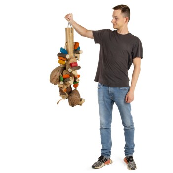 Bild von Happy Bird Tier-Intelligenzspielzeug Riesen-Holz-Kokusnuss Vogelspielzeug, Java Kaffeeholz, Shredder-Spielzeug für Papageien, 100 x 30 x 32 cm