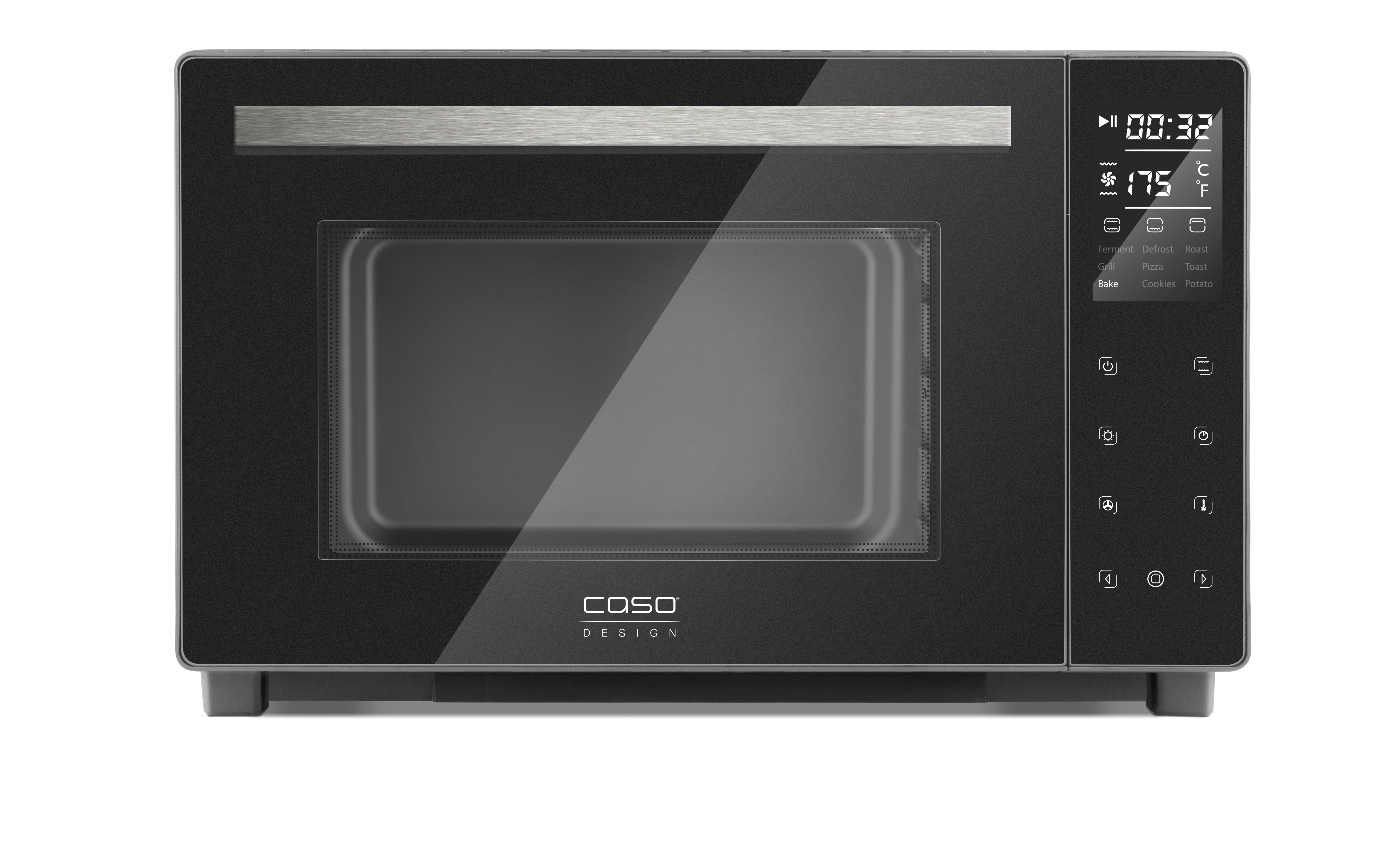 Bild von CASO TO32 electronic, Design- Ofen, Backofen mit ca. 32l Garraum, 5-fach Funktion: Heißluft, Drehspieß mit Motor, Oberhitze, Unterhitze, Ober- und Unterhitze, inkl. Pizzastein