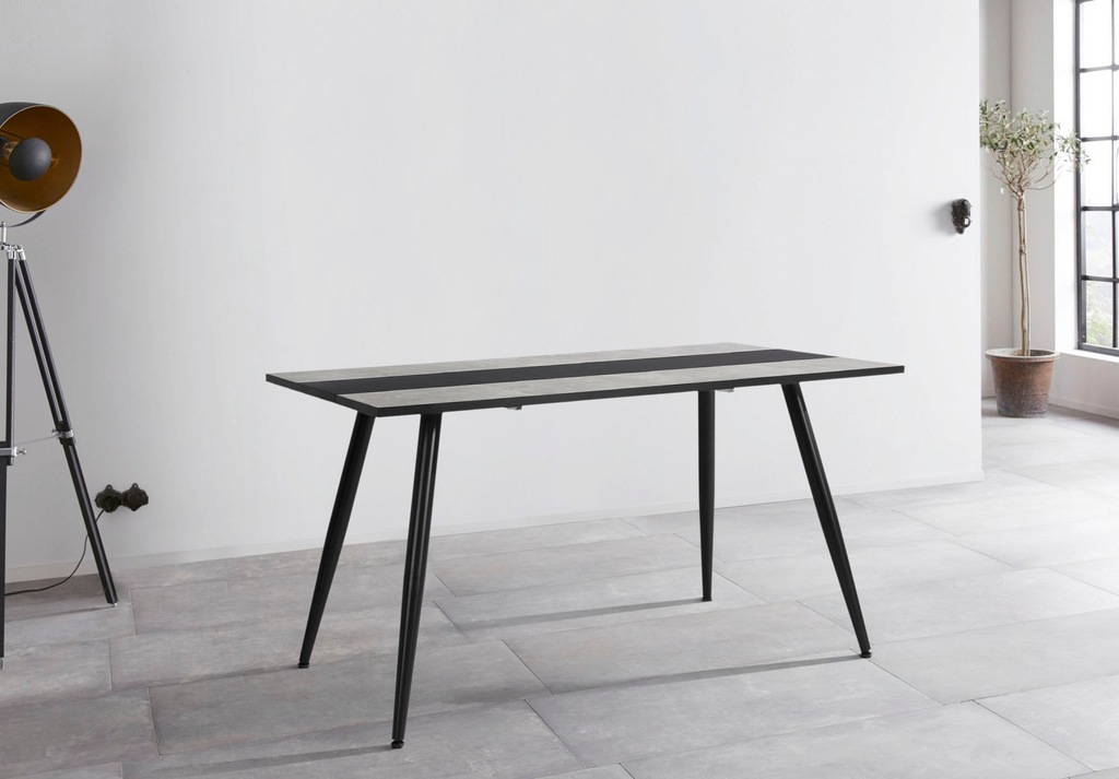Bild von Hela Tische, Vierfußtisch Esszimmertisch Janina, Holzwerkstoff melaminbeschichtet, zweifabige Tischplatte, Betonoptik, Rundrohgestell, 140x80cm