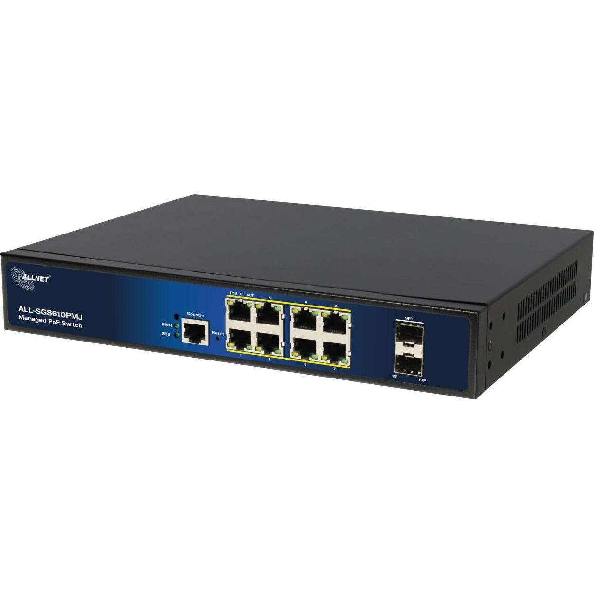 Bild von Allnet Switch full managed Layer2+ 10 Port &bull 8x GbE &bull PoE Budget 130W &bull 8x PoE at &bull (10 Ports), Netzwerk Switch