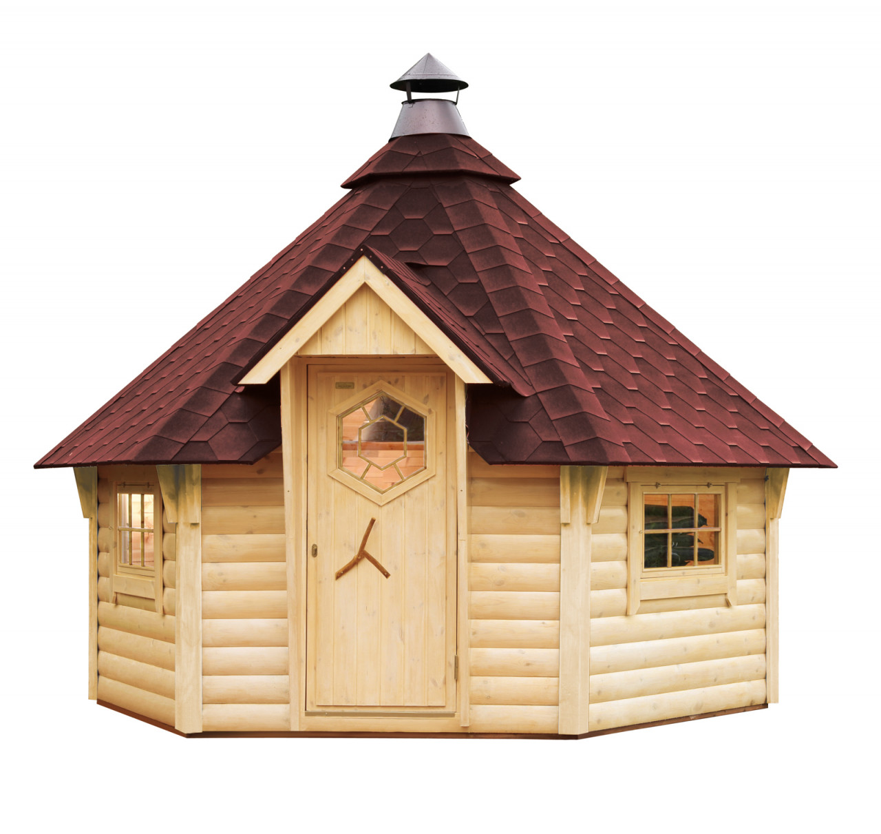 Bild von WOLFF FINNHAUS Gartenhaus »Grillkota de luxe«, Holz, BxHxT: 438 x 364 x 330 cm (Außenmaße inkl. Dachüberstand) - beige