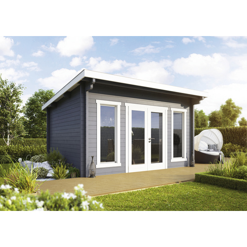 Bild von WOLFF FINNHAUS Gartenhaus »Trondheim«, Holz, BxHxT: 400 x 255 x 450 cm (Außenmaße inkl. Dachüberstand) - beige