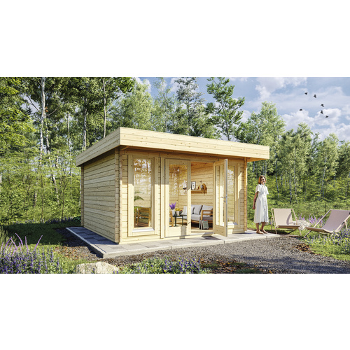 Bild von WOLFF FINNHAUS Gartenhaus »Malmö 44-A«, Holz, BxT: 410 x 350 cm (Außenmaße inkl. Dachüberstand) - braun