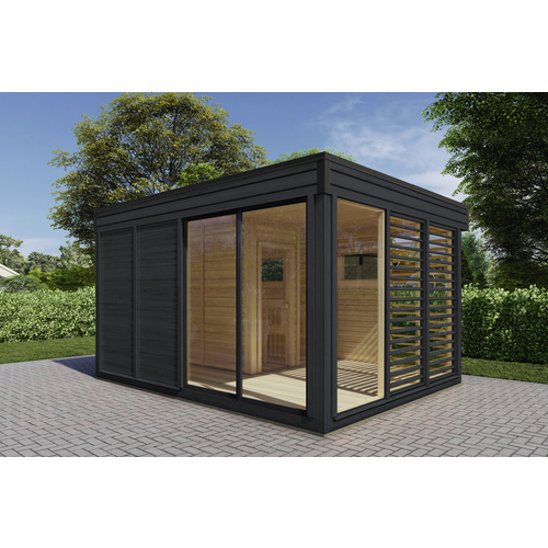 Bild von WOLFF FINNHAUS Saunahaus »Paradiso«, BxHxT: 429 x 261 x 328 cm (Außenmaß), Fichtenholz - grau
