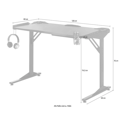 Bild von Gaming Schreibtisch Schwarz inkl. Beleuchtung und USB-Station von Bega
