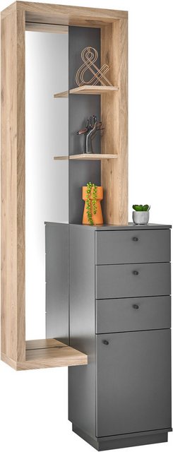 Bild von Stella Trading Frame Wandgarderobe Flurgarderoben Set in Viking Oak Optik, Anthrazit-Moderne Garderobe mit Spiegel für Ihren Eingangsbereich, 72 x 200 x 35 cm (B/H/T)