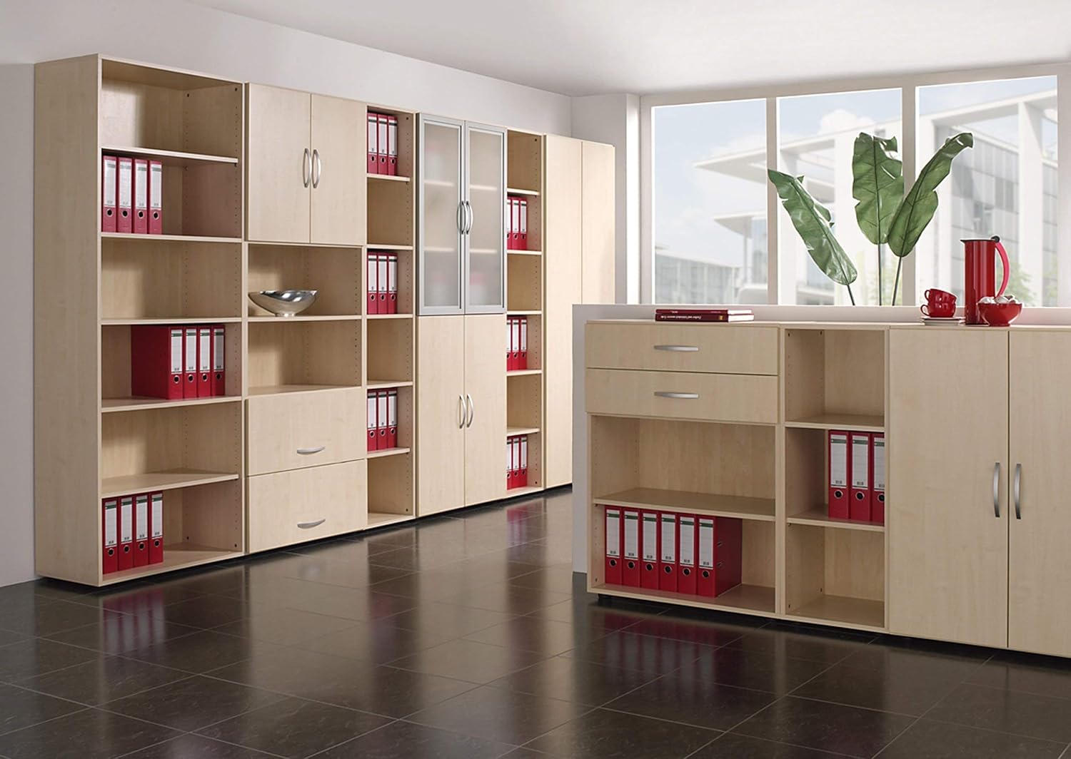 Bild von Gera Möbel, B x T x H 400 x 420 x 2160 mm, 6 OH, 5 Böden, Justierfüße Büro-Flügeltürenschrank, Holz, buche, 60 x 43 x 220 cm