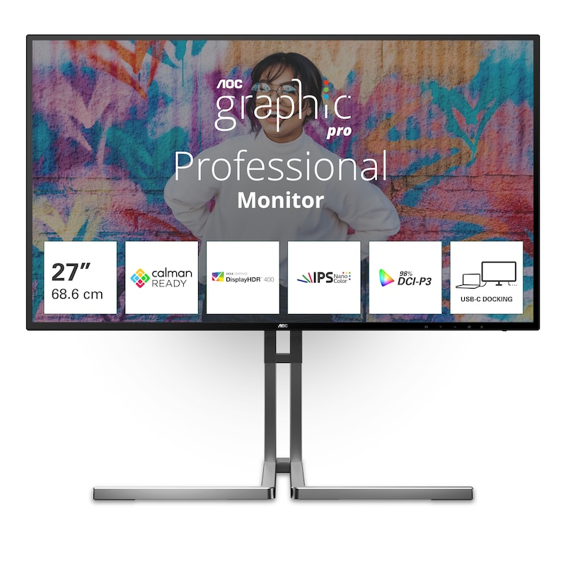 Bild von AOC U27U3CV Computerbildschirm 68,6 cm (27) 3840 x 2160 Pixel 4K Ultra HD LCD Schwarz [Energieklasse F] (U27U3CV)