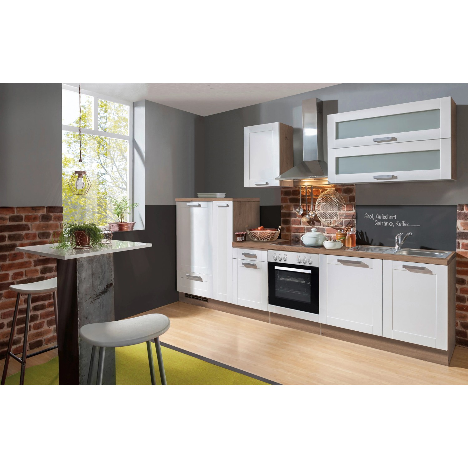 Bild von Menke Küchenzeile Artisan Premium 300 cm Landhaus Weiß Artisan-Eiche Nachbildung