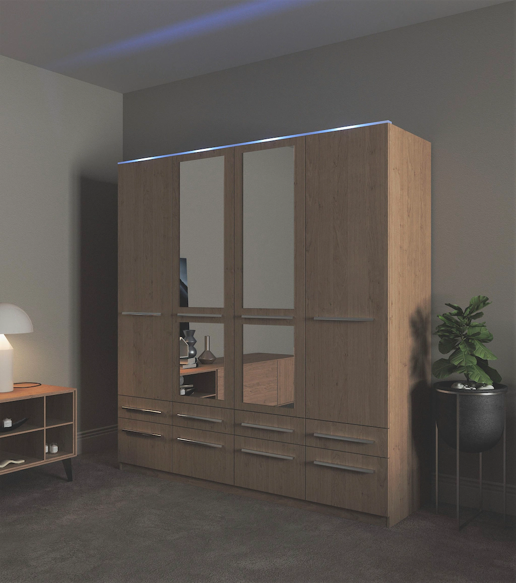Bild von priess Kleiderschrank "Schrank Garderobe Wäscheschrank Barcelona in 5 Breiten", viel Stauraum, geräumige Schubkästen, mit Spiegel, MADE IN GERMANY