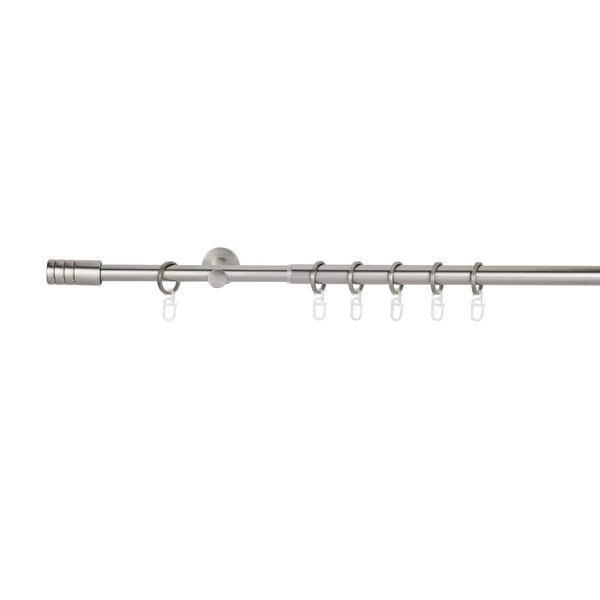 Bild von Ondeco Gardinenstange ausziehbar 1-lauf Wandmontage Endstück Rille 16/19 mm mit Ringen Farbe: Edelstahl-Optik, Größe: 210-400 cm