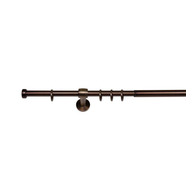 Bild von Ondeco Gardinenstange ausziehbar 1-lauf Wand-Deckenmontage Endstück Kappe 16/19 mm mit Ringen Farbe: Bronziert, Größe: 120-210 cm