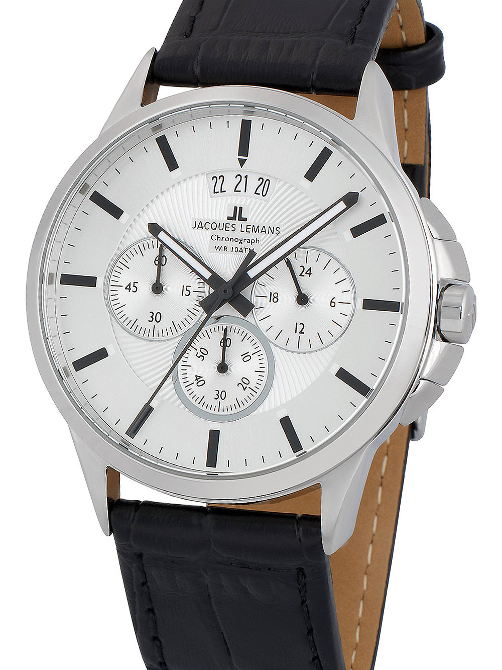 Bild von JACQUES LEMANS Herrenuhr Sydney Lederarmband massiv Edelstahl Chronograph 1-1542N