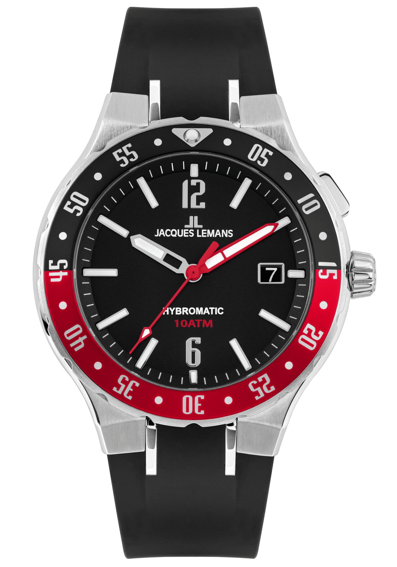 Bild von JACQUES LEMANS Herrenuhr, Hybromatic Uhren Männer, Chronograph aus massivem Edelstahl mit Silikon Armband, Herrenuhr großes Ziffernblatt - Suit for Men, Model 1-2109A, Arm Herrenuhr groß