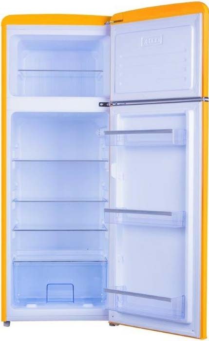 Bild von Amica KGC 15633 Y Retro Kühl-/Gefrierkombination / Honey Yellow (Gelb) / 144cm (H) x 55cm (B) x 62cm (T) / Retro-Design / Kühlschrank mit Gefrierfach