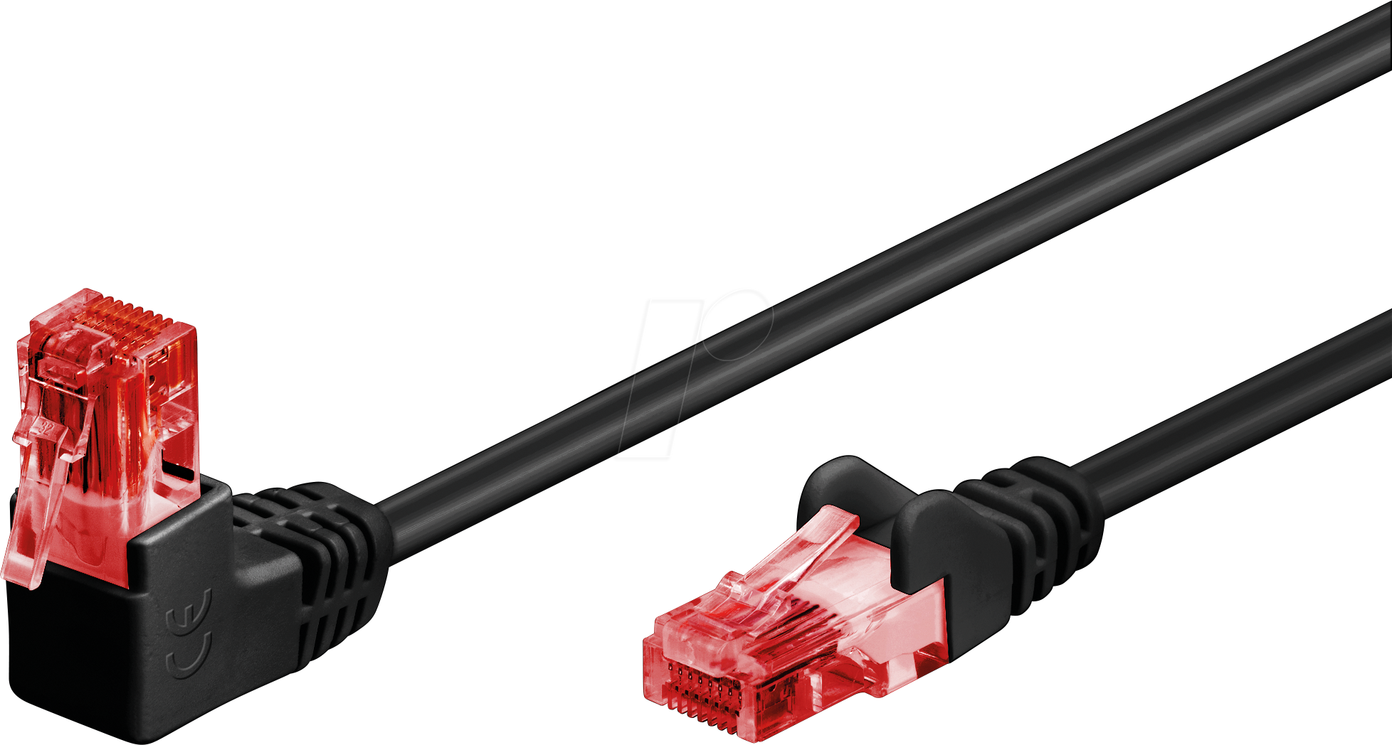 Bild von Goobay Goobay CAT 6 Patchkabel 1x 90° gewinkelt, U/UTP, Schwarz, 0.25 m (U/UTP, CAT6, 0.25 m), Netzwerkkabel