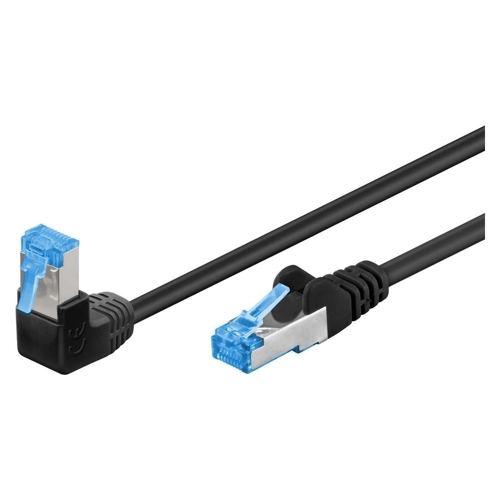 Bild von Goobay CAT 6A Patchkabel 1x 90° gewinkelt, S/FTP (PiMF), Schwarz, 0.25 m