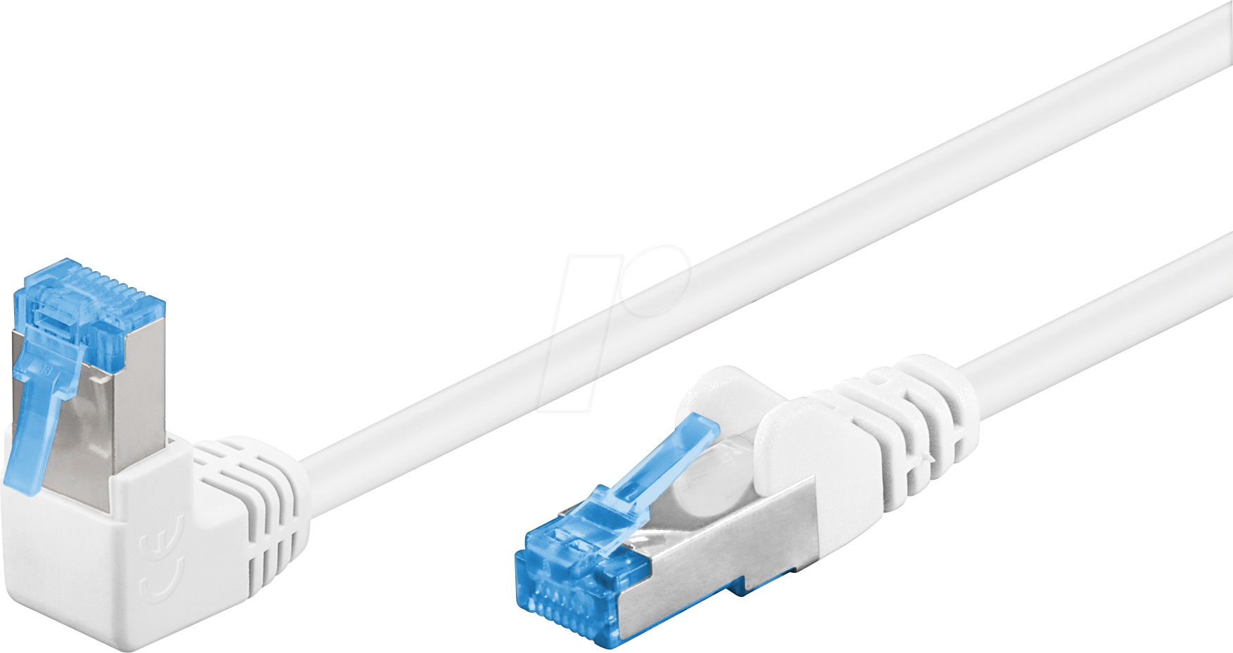 Bild von Wentronic goobay - Patch-Kabel - RJ-45 (M) gewinkelt bis RJ-45 (M) gerade - 1 m - 6 mm - SFTP, PiMF - CAT 6a - halogenfrei, rund, verseilt - weiß (51564)
