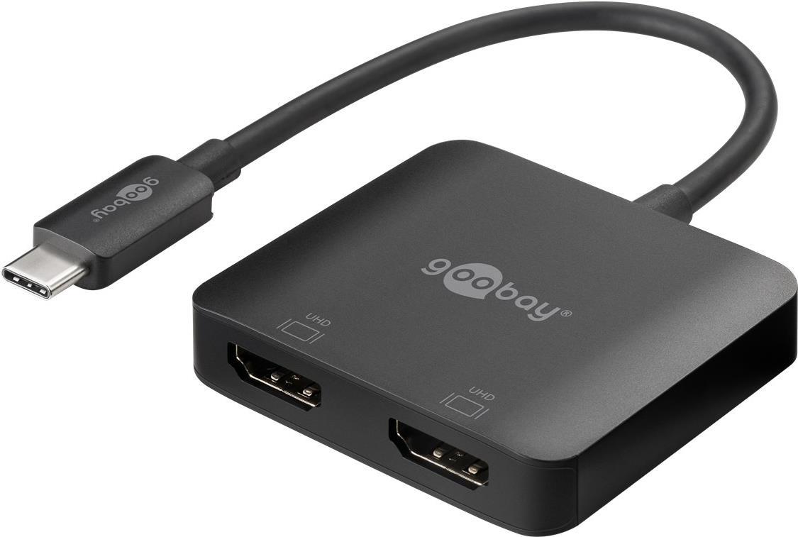 Bild von goobay 60173 USB C auf HDMI Adapter / 4K @ 60Hz USB Verteiler Laptop auf 2 Monitore / 2Port HDMI Hub 32,4 Gbits/HDMI Dockingstation/Schwarz