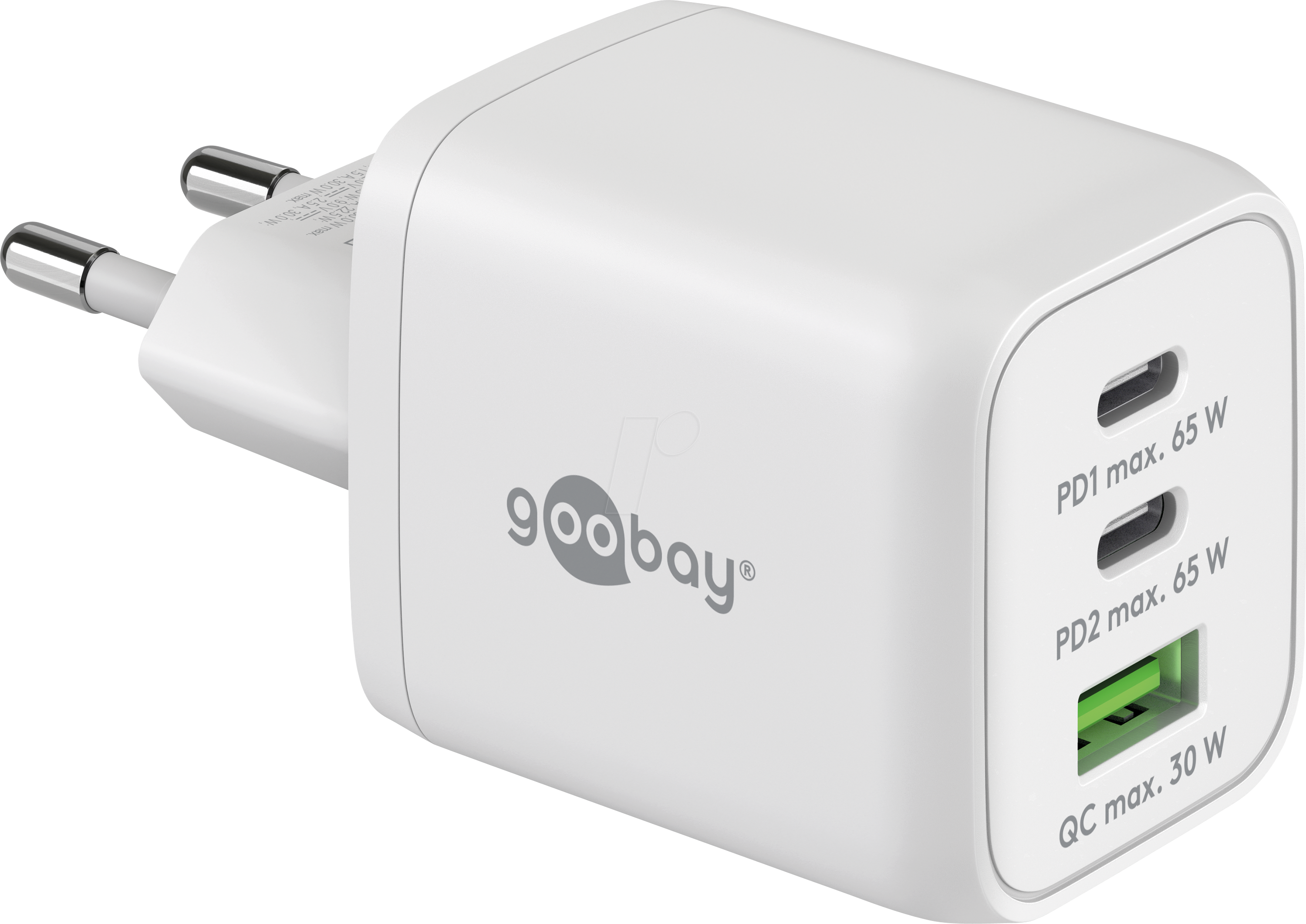 Bild von GOOBAY 64754 - USB-Ladegerät, 65 W, 1x USB-A (QC), 2x USB-C (PD), GaN, weiß