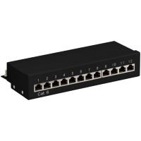 Bild von Goobay 69307 CAT 6 Patch Panel 12 Port / RJ45 Buchsen Netzwerkstecker / 250 MHz LAN Patchfeld / 1 HE Verteilerfeld / Mini Desktop Patchpanel Wandmontage / Schwarz