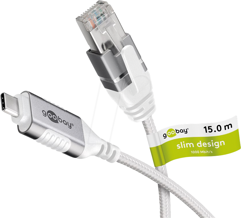 Bild von Goobay Ethernet-Kabel USB-C 3.1 auf RJ45, Slim, 15 m (USB-C 3.1 Gen 1, RJ45 (1x)), Netzwerkadapter