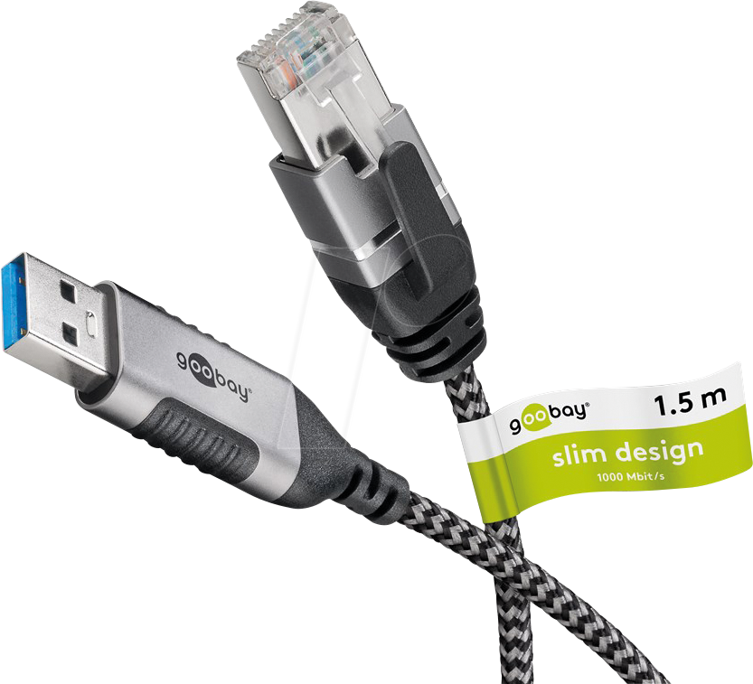 Bild von Goobay Ethernet-Kabel USB-A 3.0 auf RJ45, Slim, 1,5 m (USB 3.0, RJ45 (1x)), Netzwerkadapter