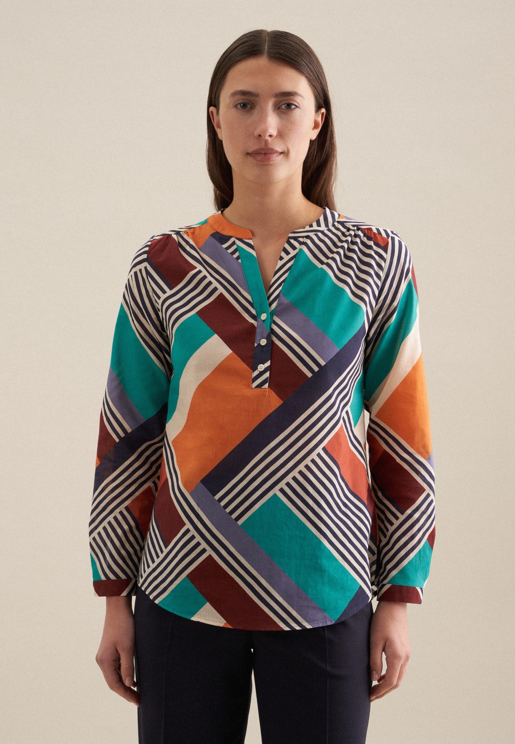 Bild von seidensticker Klassische Bluse "Schwarze Rose", Tunika Geometrische Muster