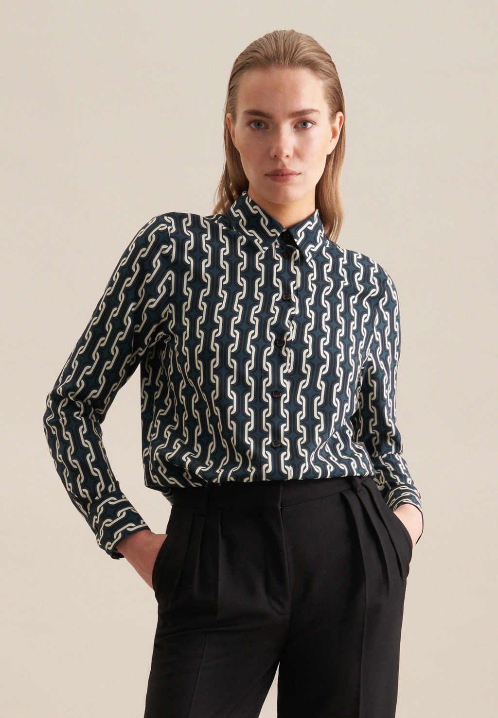 Bild von seidensticker Hemdbluse "Schwarze Rose", Langarm Kragen Druck