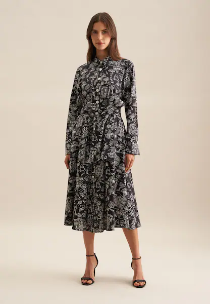 Bild von seidensticker Sommerkleid »Schwarze Rose«, Langarm Kragen Druck