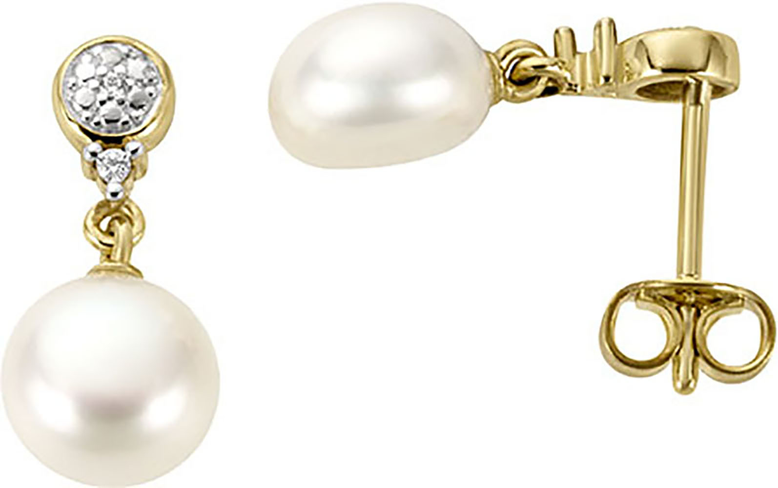 Bild von Firetti Perlenohrringe »Schmuck Geschenk Gold 333 Ohrschmuck Ohrringe Ohrstecker«, mit Süßwasserzuchtperle - mit Diamant