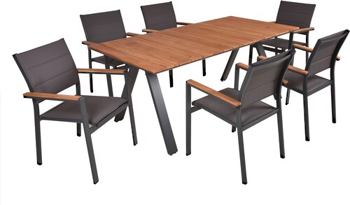 Bild von Garden Pleasure Garten-Essgruppe, 7-tlg. Garten Tischgruppe Sitzgruppe Stapelstuhl Stuhl Holz