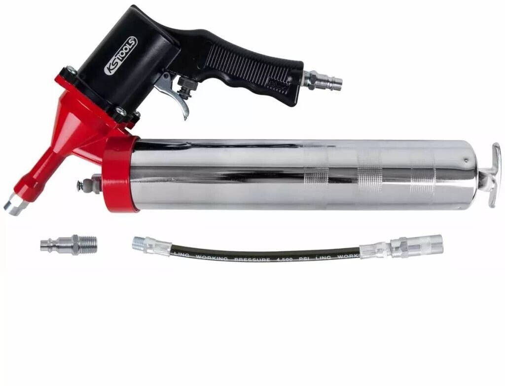 Bild von KS Tools Druckluft Fettpresse 515.3900 I Druckluft Werkzeug für Fettkartusche I Mit flexiblem Schlauch & Düse I Für Eimerware, Kartuschen & loses Fett