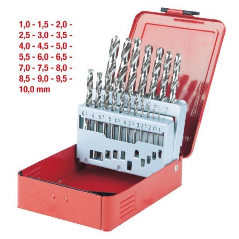 Bild von KS Tools 330.2610 HSS-G Spiralbohrer-Satz, Stahlblechkassette, 19-tlg. 1-10mm