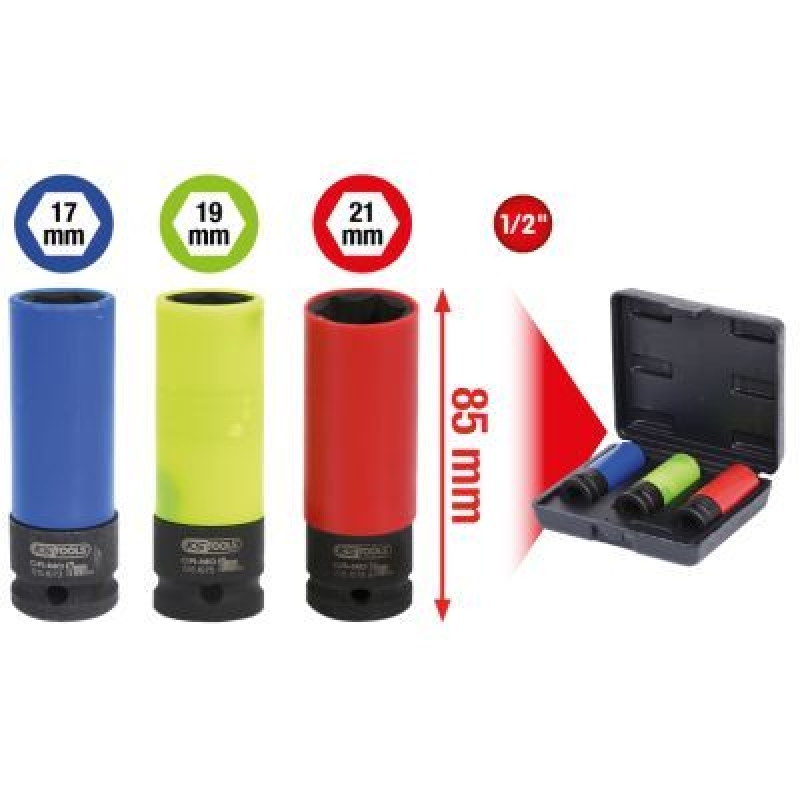 Bild von KS Tools, Steckschlüssel + Stecknuss, Stecknuss Satz (21 mm, 18 mm, 20 mm, 19 mm, 17 mm)