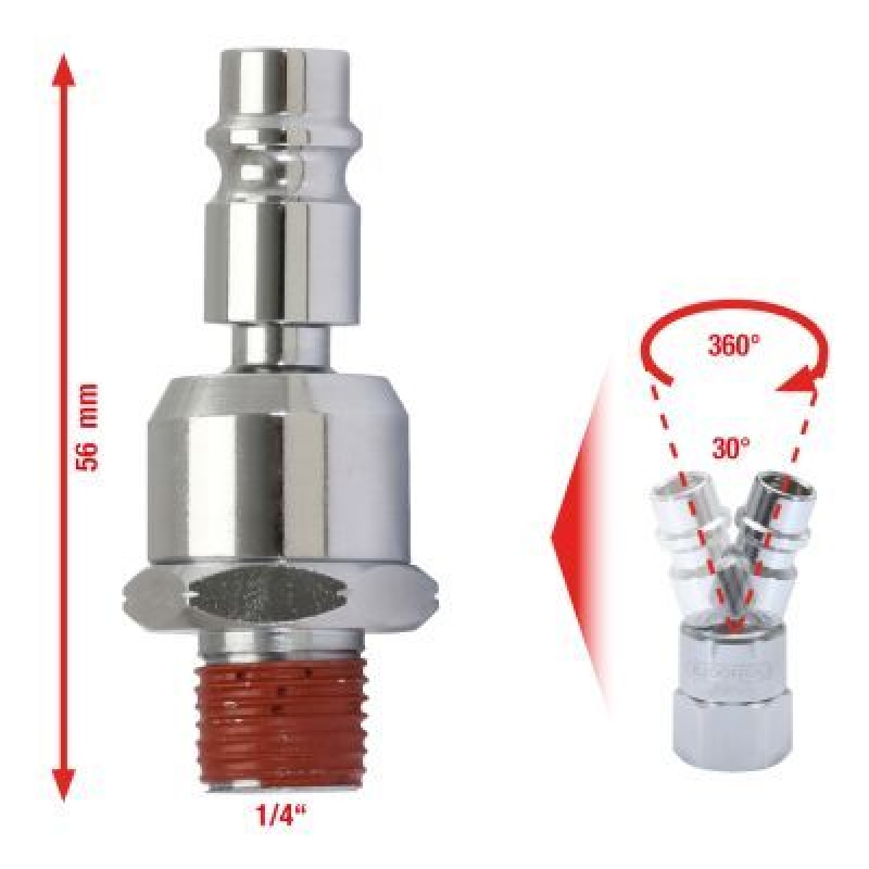 Bild von KS Tools Kugelgelenk Stecknippel aus Metall 1/4" 515.3395 56 mm I Schlauchanschluss Adapter für Druckluftschläuche I Druckluftkupplung für Lackierpistolen