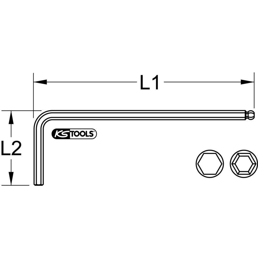Bild von KS Tools Winkelschlüssel Kugelkopf-Innensechskant-Winkelstiftschlüssel phosphatiert, lang, 12mm