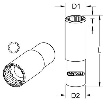 Bild von KS Tools 917.3980 3/8" 12-kant-Stecknuss, lang, 20 mm