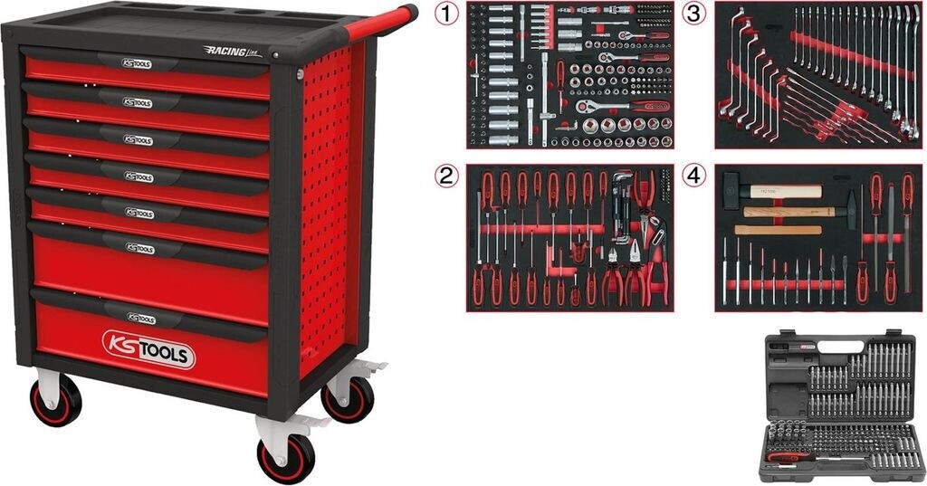 Bild von KS Tools Werkstattwagen RACINGline SCHWARZ/ROT, (515-tlg), Mit 7 Schubladen und 515 Premium-Werkzeugen