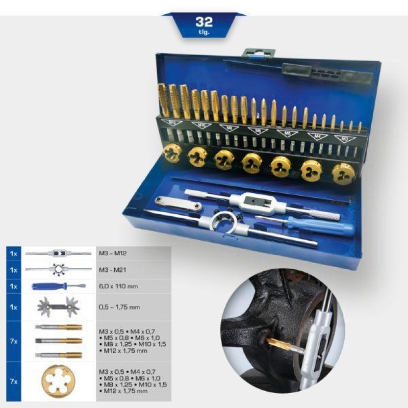 Bild von BRILLIANT TOOLS BT101950 TiN Gewindeschneidwerkzeug-Satz, 32-TLG. [Powered by KS Tools]