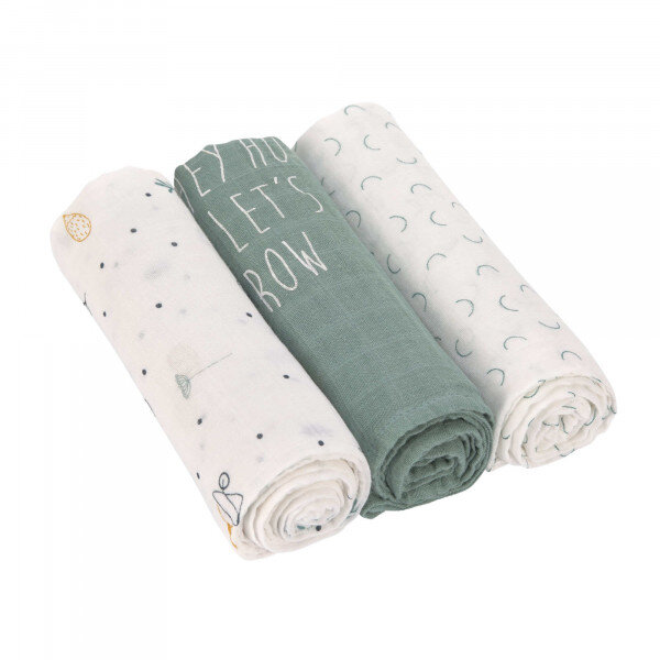 Bild von LÄSSIG Baby Mulltuch Spucktuch Puckdecke 3er Set Baumwolle 80 x 80 cm/ Heavenly soft Swaddle L Garden Explorer Tractor