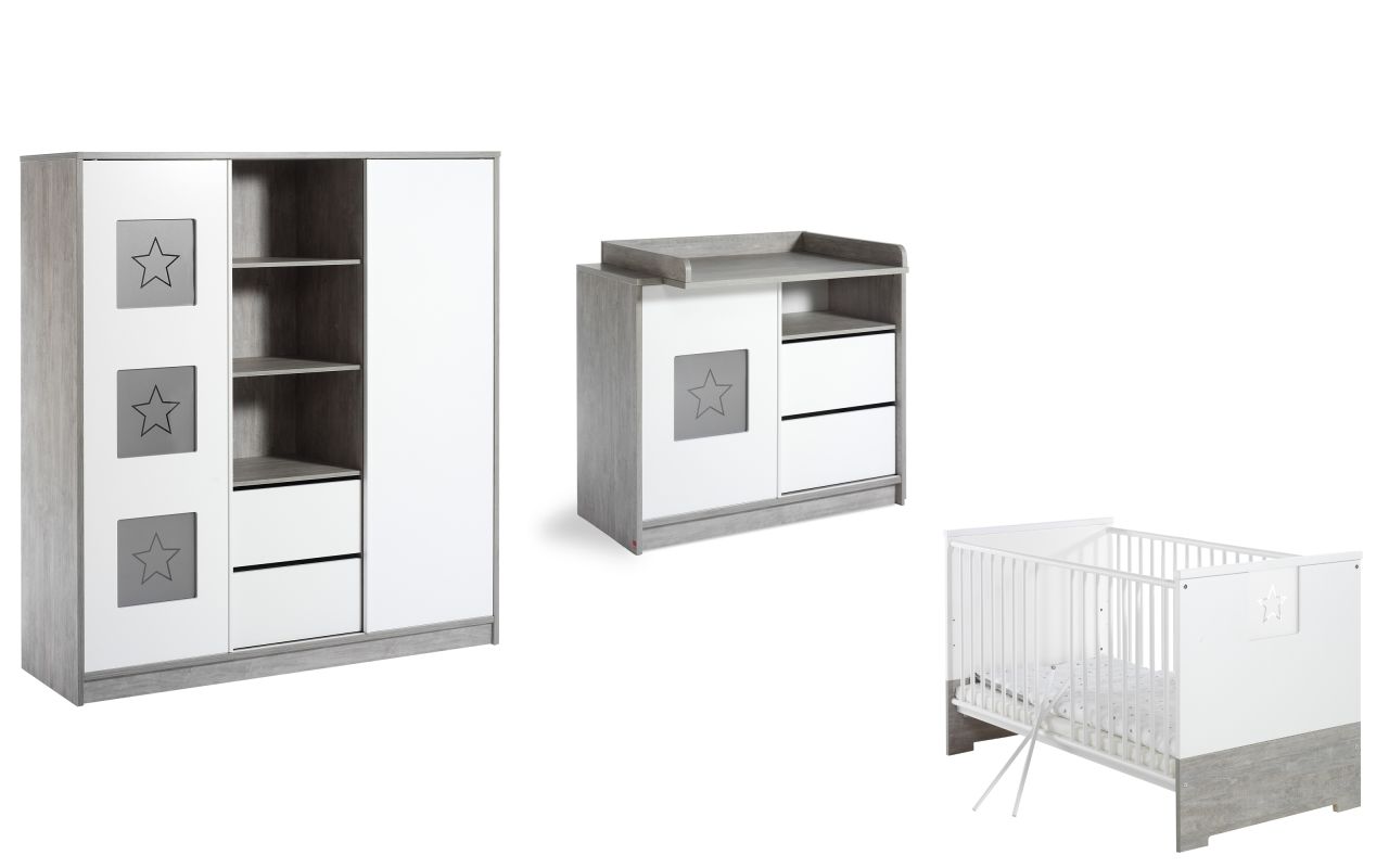 Bild von Set Kinderbett 70x140 Wickelkommode Schiebetürenchrank Umbauseiten Babyzimmer