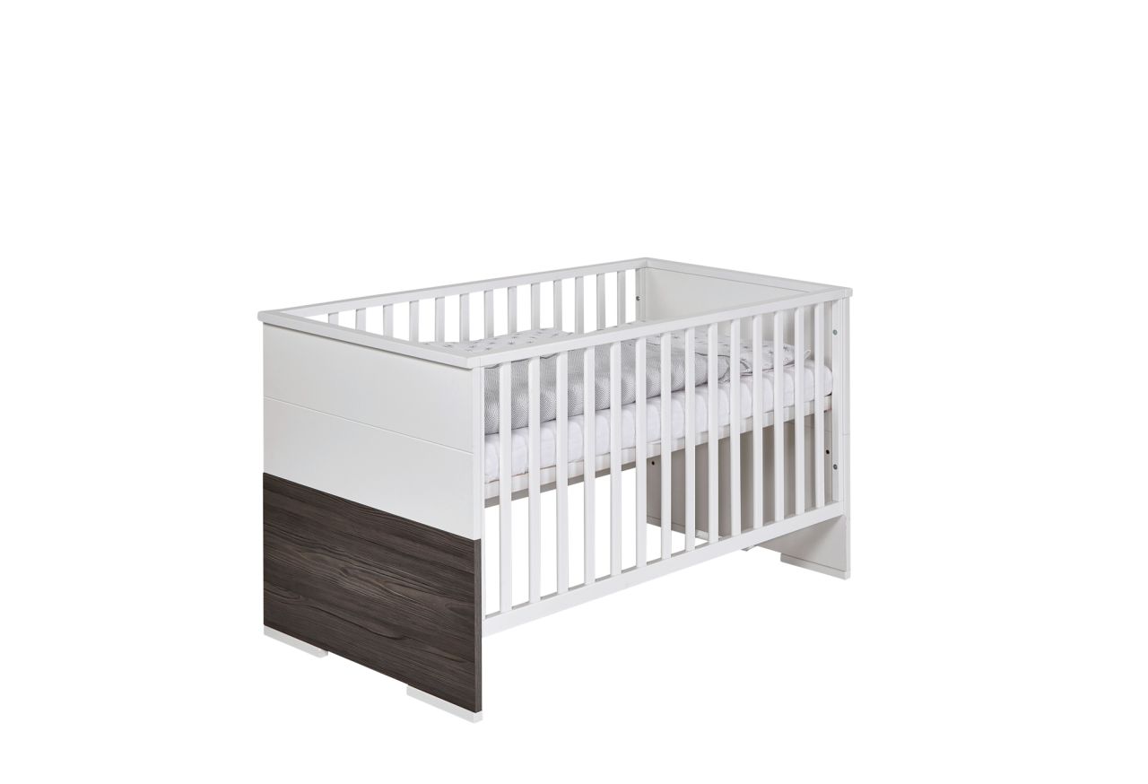 Bild von Kombi-Kinderbett 70x140 -Gitterbett Babybett Schlupfsprossen-Weiß/Fleetwood