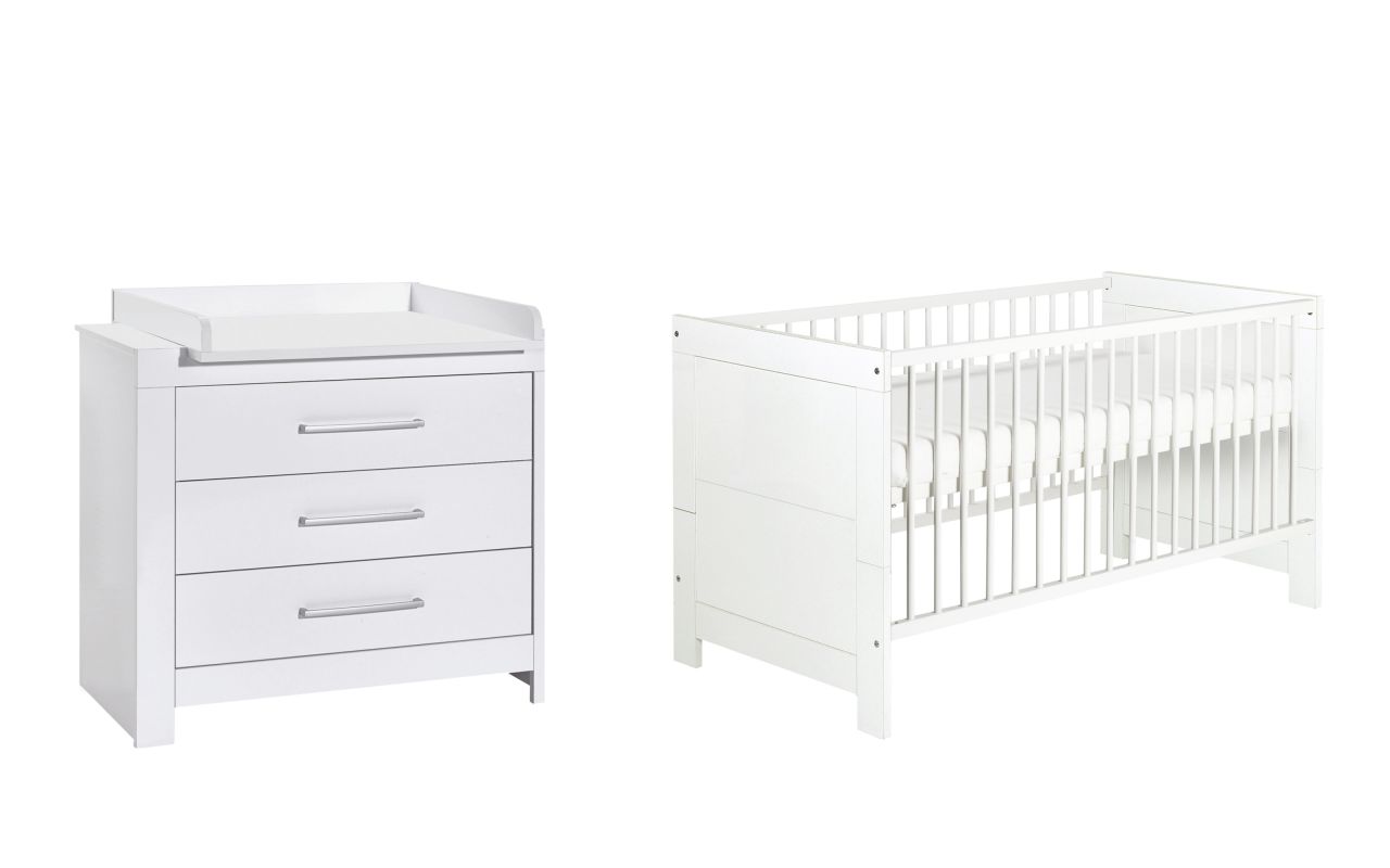 Bild von Set Kinderbett 70x140 Wickelkommode Umbauseiten Möbel Babyzimmer Weiß Schardt