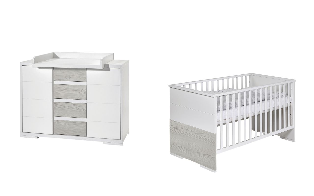 Bild von Set Kinderbett 70x140 Wickelkommode Umbauseiten Möbel Babyzimmer Weiß Schardt