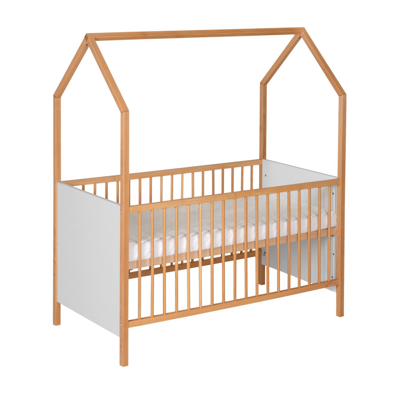 Bild von Hausbett 70x140 -Umbaubett Gitterbett Babybett Kinderbett Sprossen-Grau/Natur
