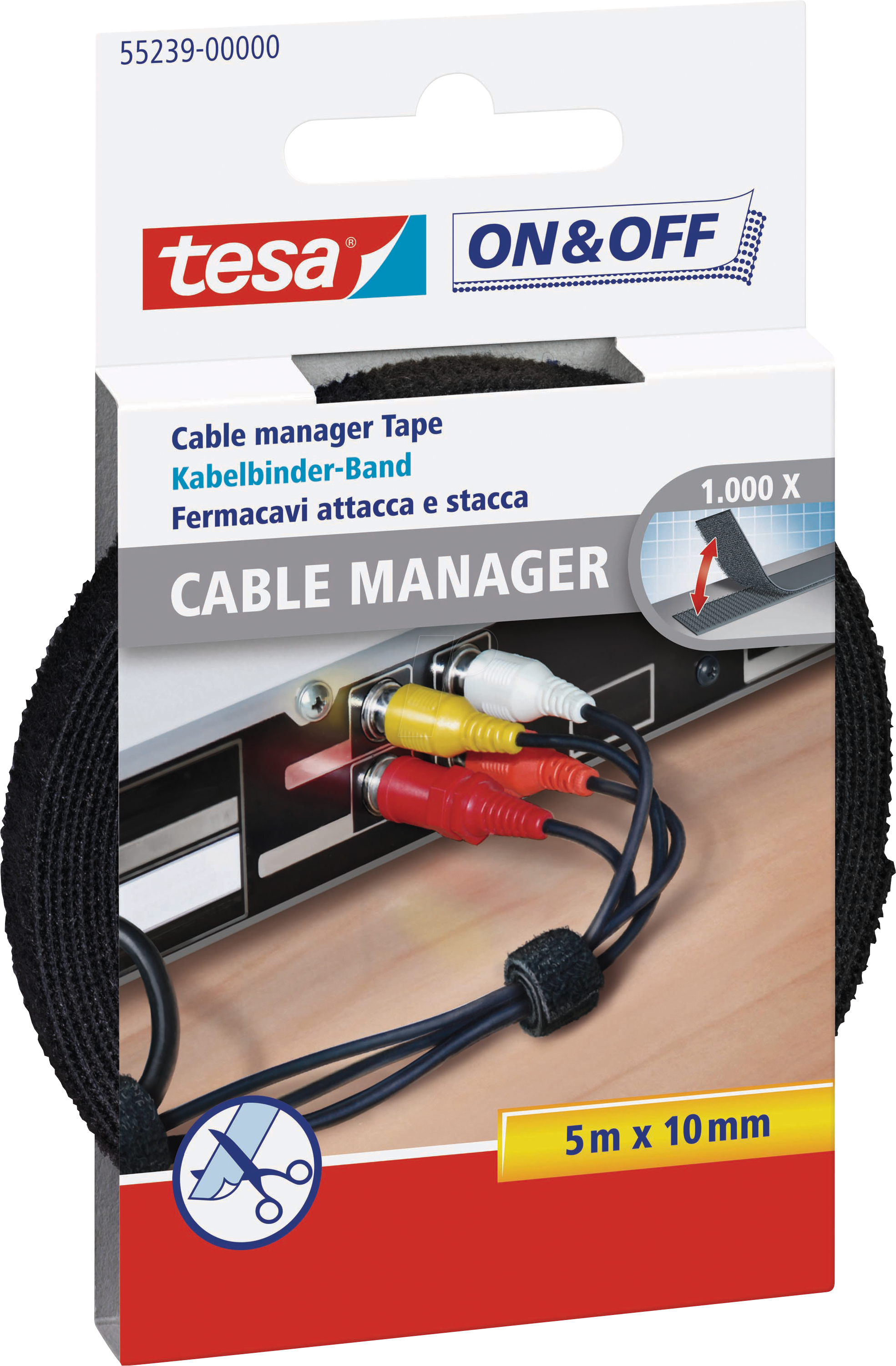 Bild von tesa Klett-Klebeband ON & OFF Klett Kabelbinder Universal (Packung) Klett-Kabelbinder zur Kabelaufbewahrung - zuschneidbar - 10 mm x 5 m
