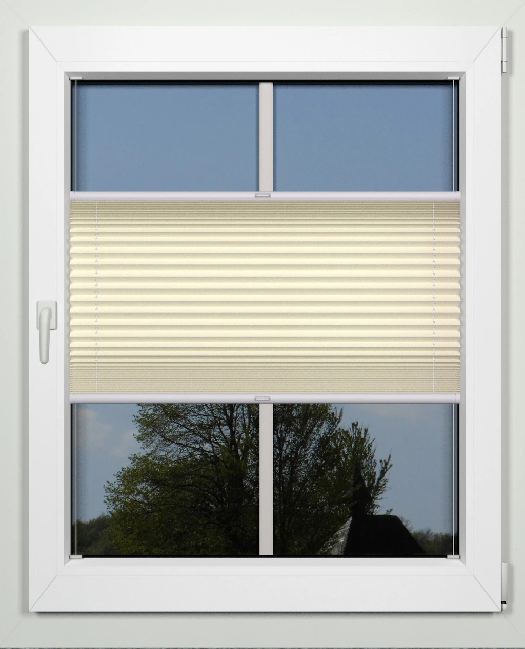 Bild von Plissee INDEKO "simple", beige (sand, weiß), B:117cm H:220cm, Obermaterial: 94% Polyester, 6% sonstige Fasern, Plissees, nach Maß